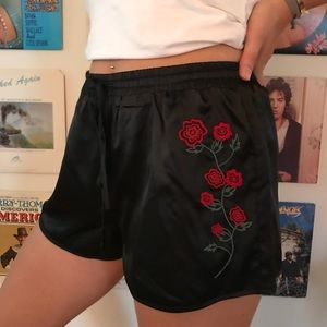 Rose Embroidered Satin Boxer Shorts